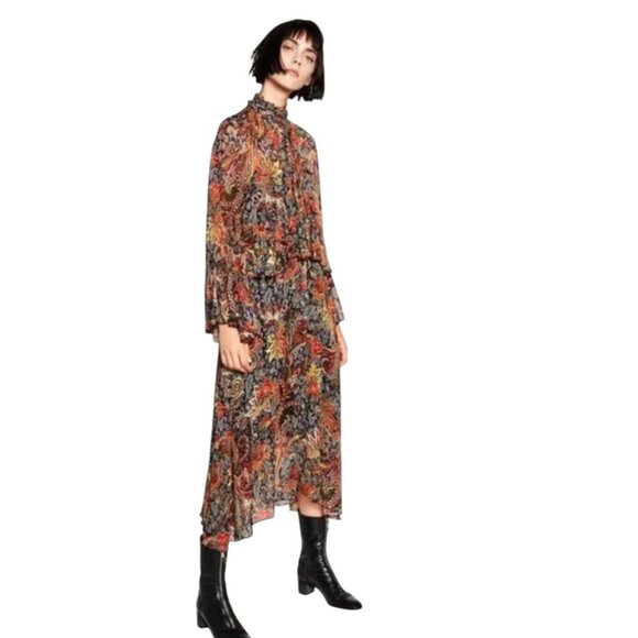 ZARA SHEER PAISLEY BOHO MIDI MAXI DRESS  ROMANTIC RARE FLOWER CHILD HIPPIECORE S - Picture 13 of 13